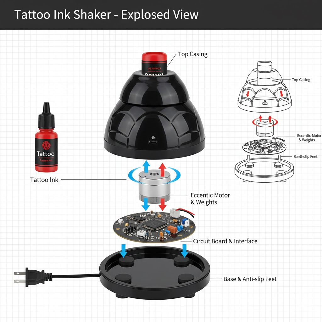 Durable Black Tattoo Ink Shaker Machine - Compact Design with Plug-in Power Interface - No Battery Required
